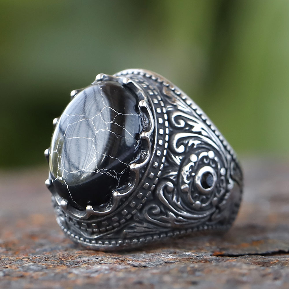 Men'S Fashion Guide - Vintage Handmade Turkish Black Zircon Rings