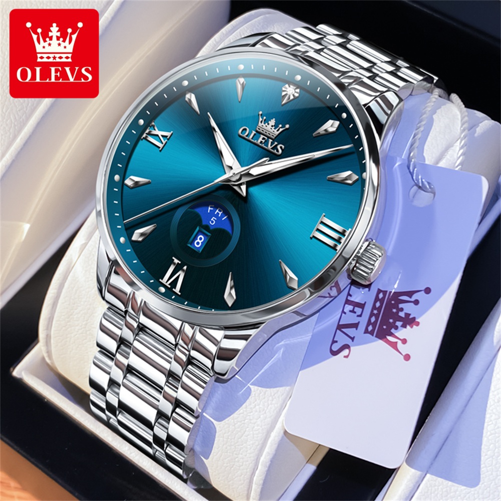 Men'S Fashion Luxury Brands - OLEVS Moon Phase men's watches calendar