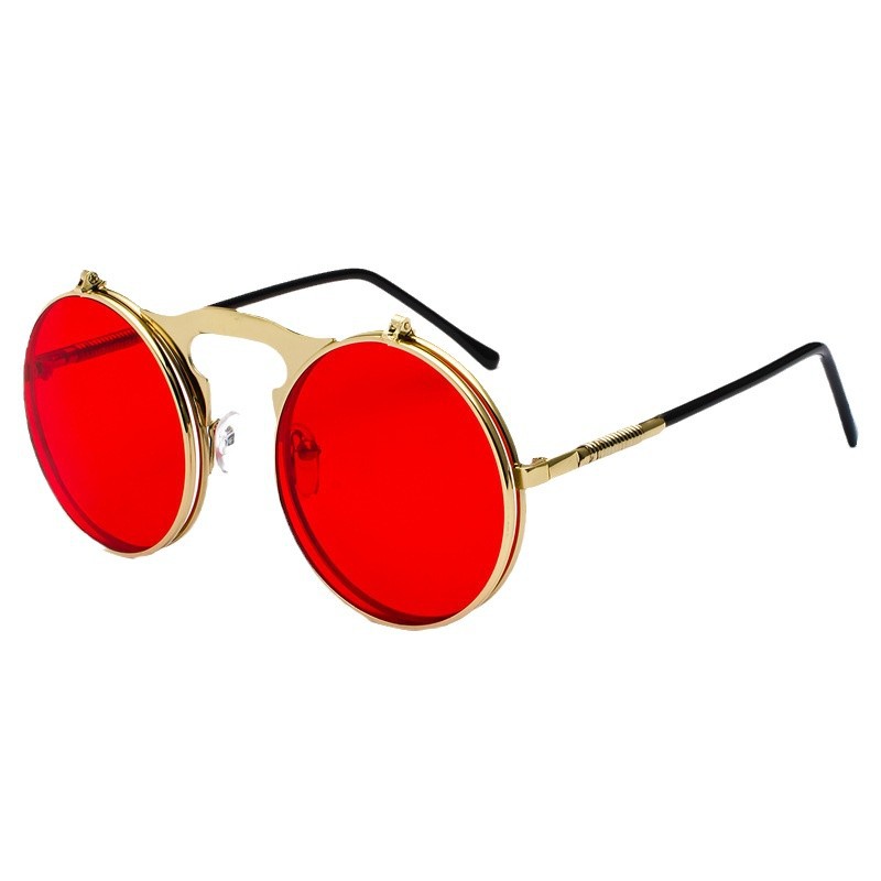 Men'S Fashion Round Glasses - Retro Steampunk Red Round Sunglasses for