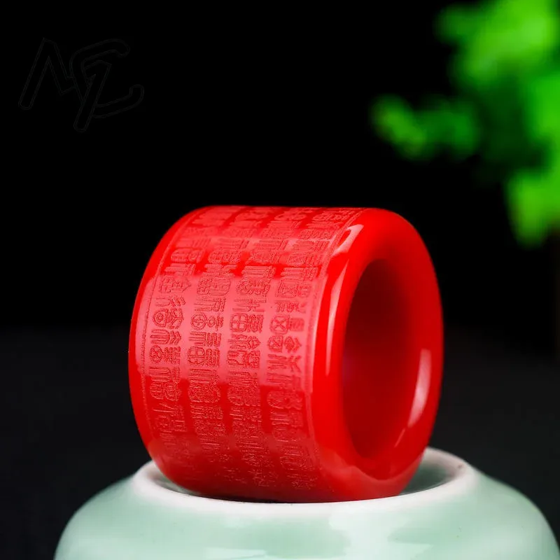 Men'S Fashion For Wedding - Natural RED Jade Ring Heart Meridian