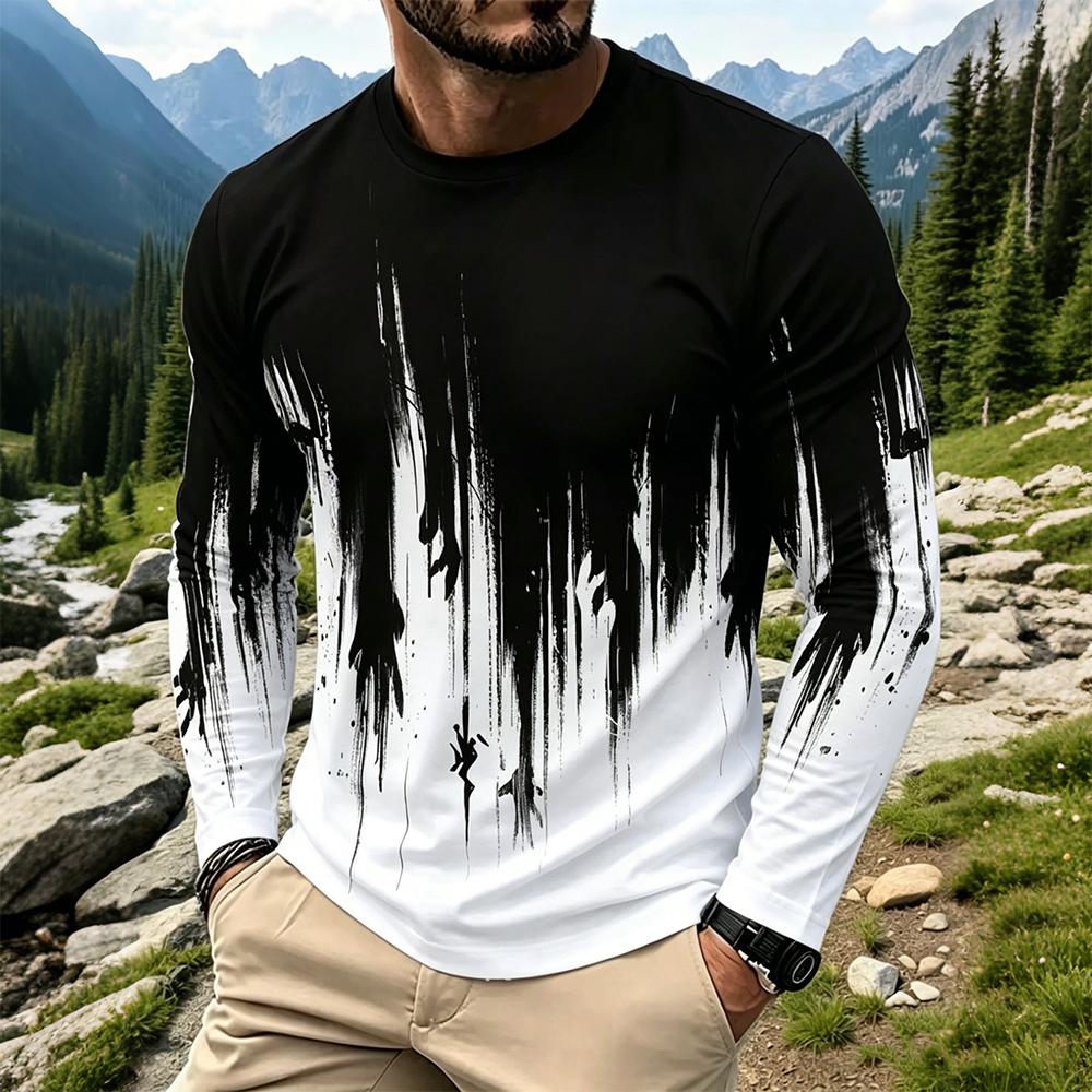 Mens Fashion Vintage - Men's Gradient Ink Splash Long Sleeve