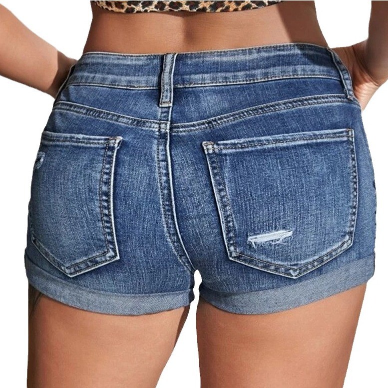 High Waist Washed Denim Shorts - Skinny Jeans Ripped ulasan dan harga