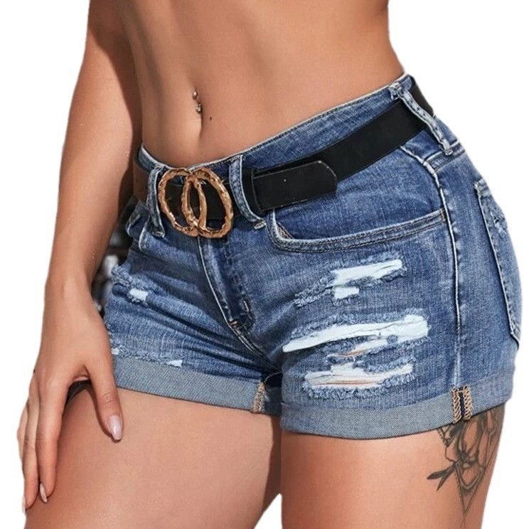 High Waist Washed Denim Shorts - Skinny Jeans Ripped ulasan dan harga