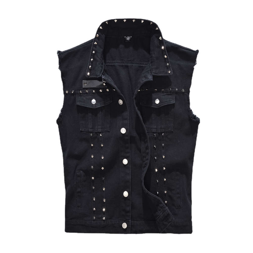 Men Rivet Punk Style Denim Ves - Men'S Fashion Vest With Jeans ulasan dan harga