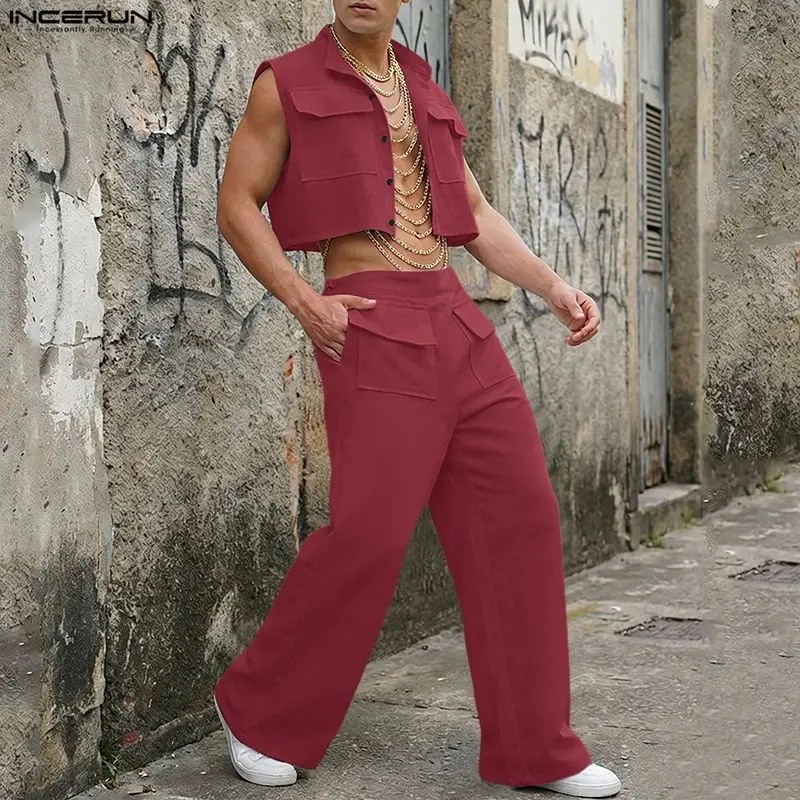 INCERUN Men Sets Solid Sleevel - Queer Men'S Fashion ulasan dan harga