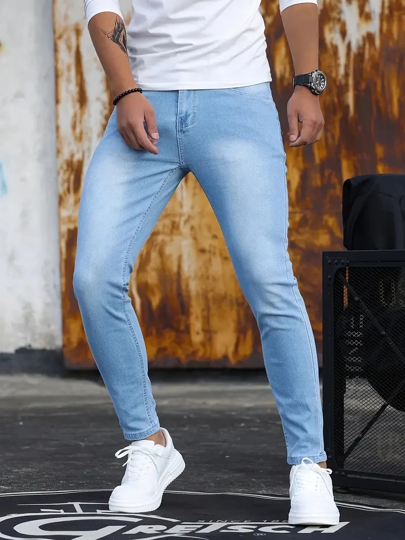 Men Jeans Skyblue Black Zipper - Skinny Jeans Ripped ulasan dan harga