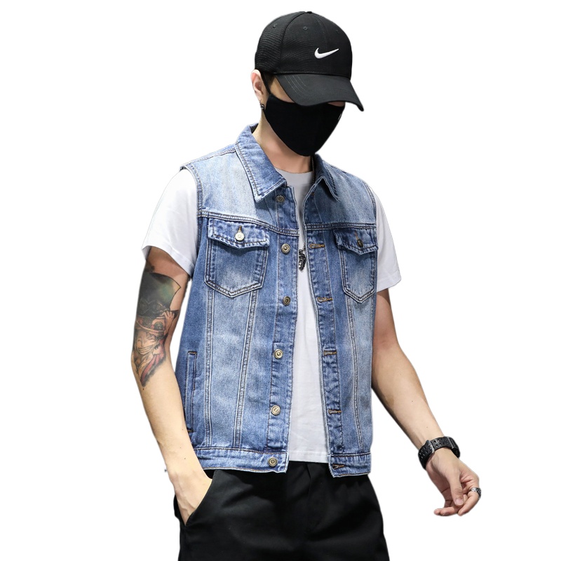 New Fashion Men Blue Denim Ves - Men'S Fashion Vest With Jeans ulasan dan harga