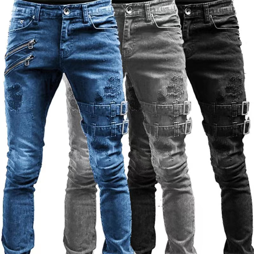 Retro Moto Biker Straight Elas - Skinny Jeans Ripped ulasan dan harga