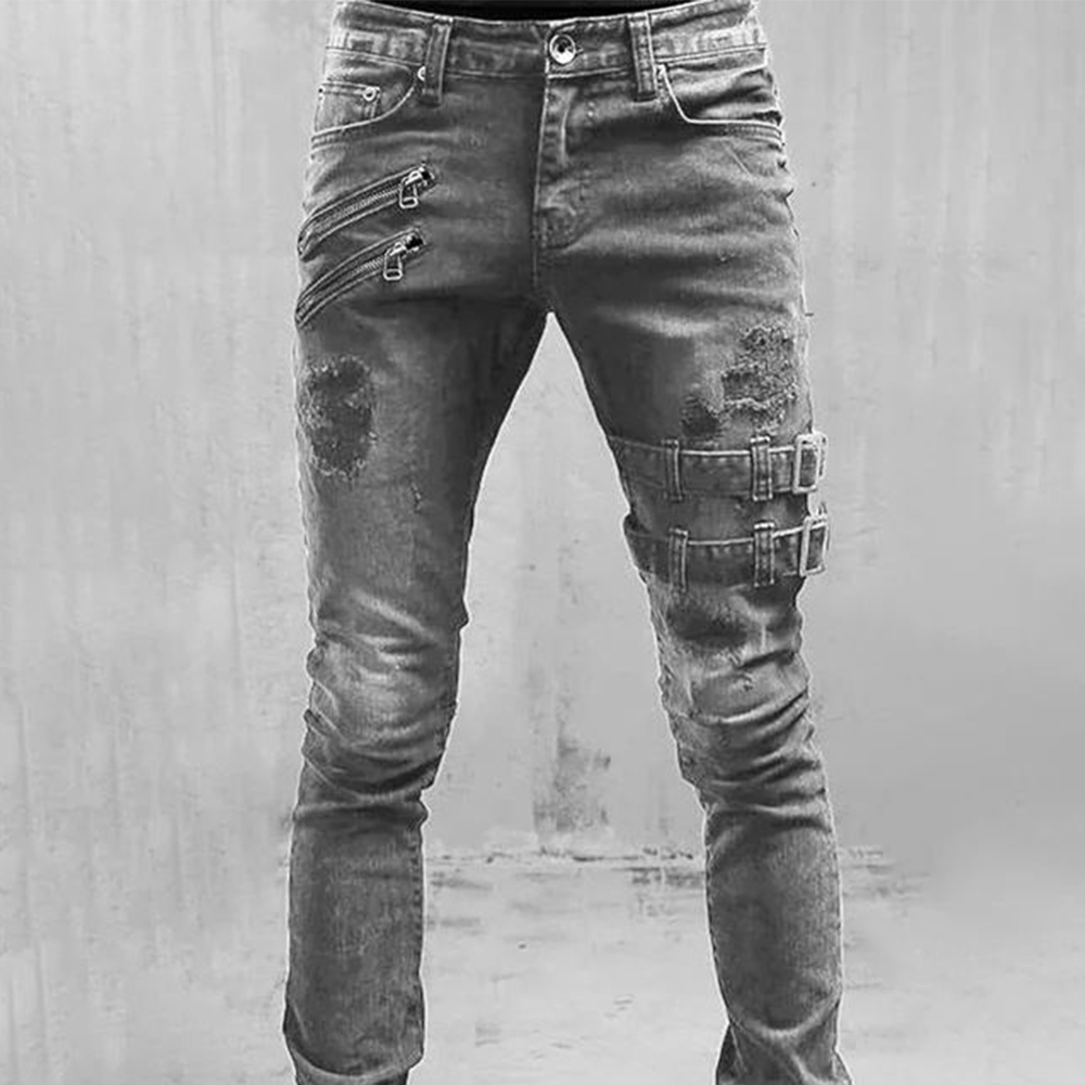 Retro Moto Biker Straight Elas - Skinny Jeans Ripped ulasan dan harga
