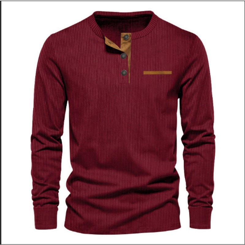 Men's Corduroy Henley Neck Lon - Queer Men'S Fashion ulasan dan harga