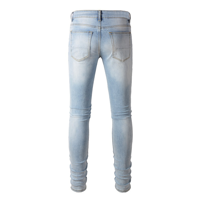 Men Black Pleated Patch Biker  - Skinny Jeans Ripped ulasan dan harga
