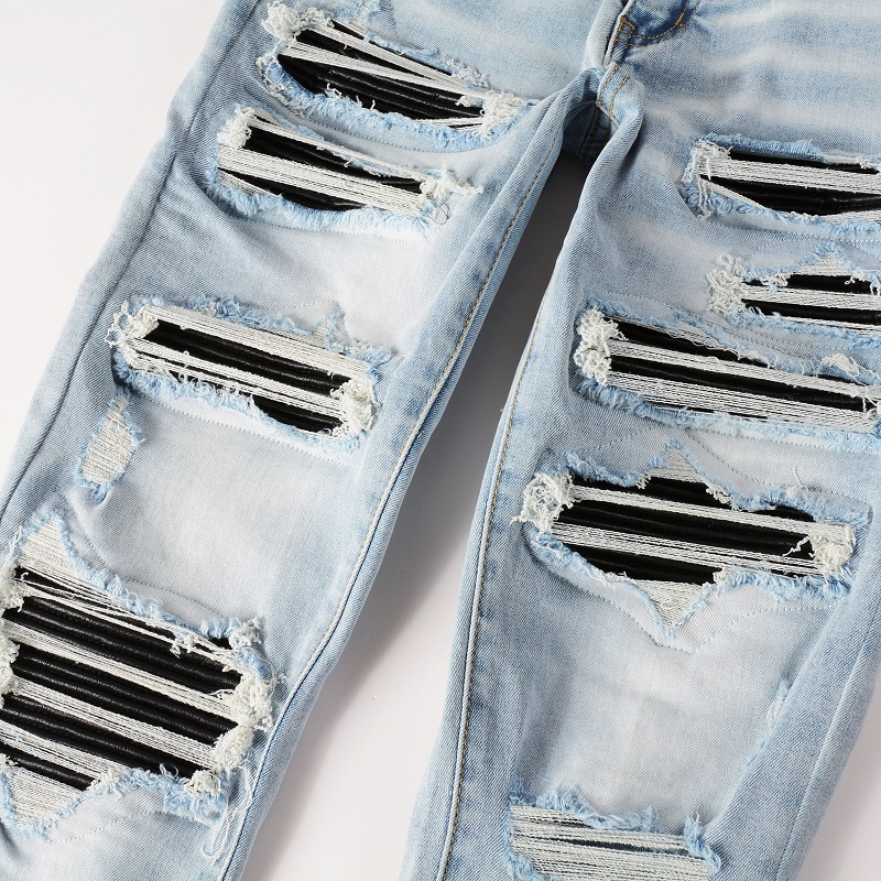 Men Black Pleated Patch Biker  - Skinny Jeans Ripped ulasan dan harga
