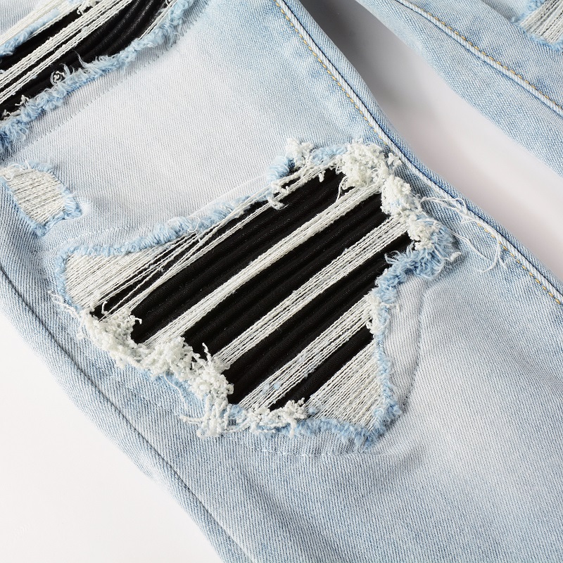 Men Black Pleated Patch Biker  - Skinny Jeans Ripped ulasan dan harga